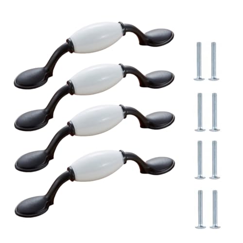 SANCHAKOU Keramikknäufe 4 Stück Keramikgriffe Für Schuhschränke Schubladengriffe Schranktürknöpfe Hardware 76mm Schwarz Und Weiß von SANCHAKOU