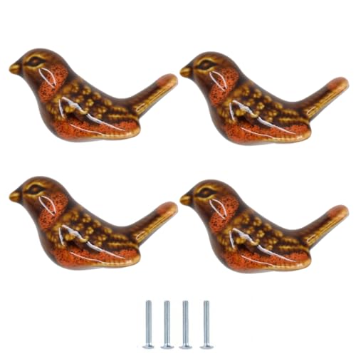 SANCHAKOU Keramikknäufe 4 Stücke Retro Vogel Keramik Griff Schrank Kleiderschrank Tür Schublade Hause Orange von SANCHAKOU