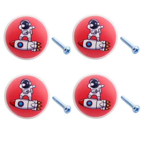 SANCHAKOU Keramikknäufe 4Pcs Astronaut Keramik Kinderschrank Schublade Bücherregal Türgriff Dekoration Große Rakete von SANCHAKOU