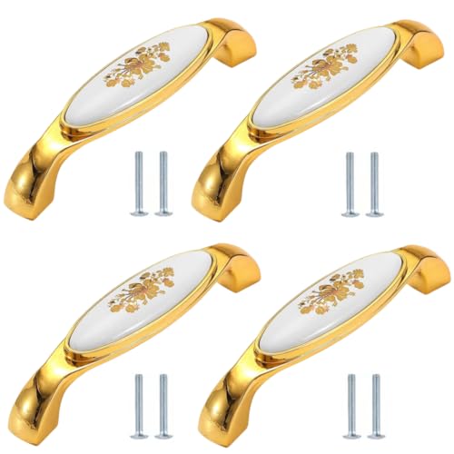 SANCHAKOU Möbelknöpfe 4 Stück Keramikgriff Gold Schrank Kleiderschrank Schublade Zieht C Typ 128mm Gold Blume von SANCHAKOU