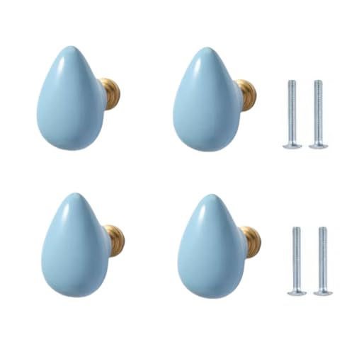SANCHAKOU Möbelknopf 4 Stück Messinggriffe Für Kinderzimmer Schranktüren Farbige Keramik Schubladenknöpfe Wassertropfen Blau von SANCHAKOU