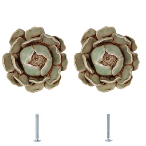 SANCHAKOU Schrankgriffe Vintage 2 Stück Keramikknöpfe Mit Blumenmotiv Für Schrank Schublade Bücherregal Keramikgriffe 90 X 70mm von SANCHAKOU