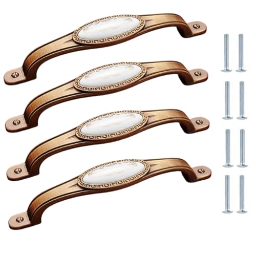 SANCHAKOU Schrankgriffe Vintage 4 Stück Keramikgriff Zinklegierung Kleiderschrank Schrank Schubladenknöpfe 128mm Klassisches Gold von SANCHAKOU