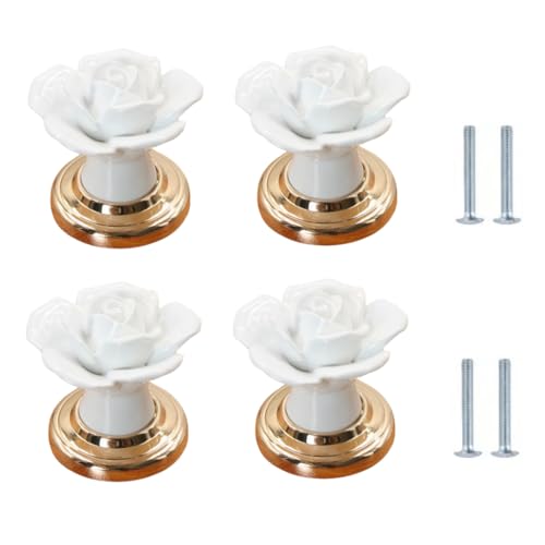 SANCHAKOU Schrankknöpfe 4 Stück Keramikknöpfe Mit Einzelloch Roségold Für Schrank Schublade Kleiderschrank Tür Möbelgriffe Basis: Gold Weiß von SANCHAKOU
