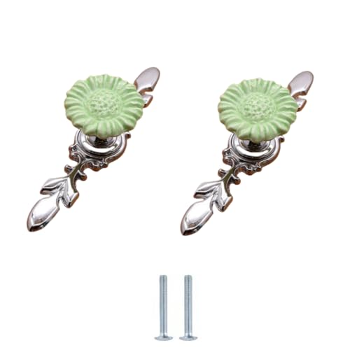 SANCHAKOU Schrankknöpfe Vintage 2 Stück Grüne Schranktürgriffe Für Schuhe Kleiderschrank Zinklegierung Einzellochknöpfe Sonnenblume Klein von SANCHAKOU
