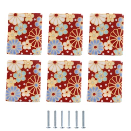 SANCHAKOU Schrankknöpfe Vintage 6 Stück Bedruckte Handbemalte Keramikgriffe Für Tatami Schränke Und Bücherregale Kirschblüte von SANCHAKOU