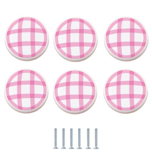 SANCHAKOU Schranktürknöpfe 6 Stück Keramik Einzellochknöpfe Für Kinderzimmer Kleiderschrank Tür Schublade Kleine Griffe Rosa Gitter von SANCHAKOU