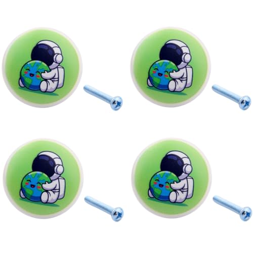 SANCHAKOU Schubladenknöpfe 4Pcs Astronaut Keramik Kinderschrank Schublade Bücherregal Türgriff Dekoration Erde von SANCHAKOU