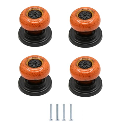 SANCHAKOU Schubladenknopf 4 Stück Schranktürgriffe Im Chinesischen Stil Möbelgriffe Für Schränke Und Schubladen Runde Einlochknöpfe Nr. 2 Orange von SANCHAKOU