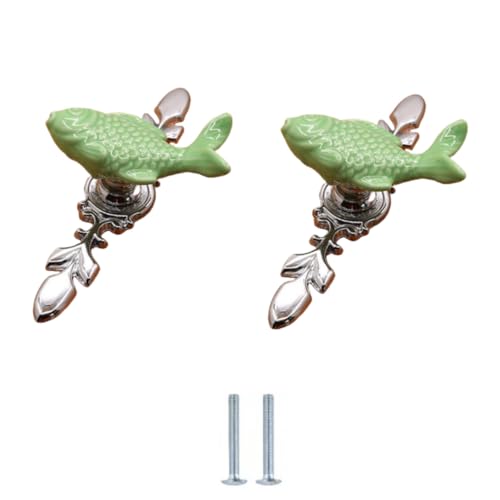 Schrankknöpfe 2 Stück Keramik Zinklegierung Einlochknöpfe Für Schrank Kleiderschrank Schuhschrank Schublade Tür Möbelbeschläge Grüner Graskarpfen Klein von SANCHAKOU