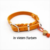 Hundehalsband, Fettleder, Teilgeflochten, Breite 15 Mm | Gesamtbreite Ca. 24 Mm, Umfang 45-60 cm, Verschluss Schnalle Silberfarben von SANCHOdoglove