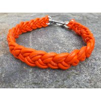 Hundehalsband, Nappaleder Papaye-Orange, Breite 20 Mm, Aus Lederstrang Durchmesser 4Mm, Doppelt Geflochten. Umfang 37 cm. Surfhaken von SANCHOdoglove