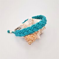 Hundehalsband, Nappaleder Türkis, Breite 20 Mm, Aus Lederstrang Durchmesser 4Mm, Doppelt Geflochten. Umfang 33 cm. Surfhaken von SANCHOdoglove