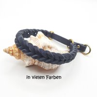 Hundehalsband, Zugstopp, Fettleder, Geflochten, Breite 15 Mm | Gesamtbreite Ca. 24 Mm, Umfang 30-60 cm, Ringe Messing von SANCHOdoglove