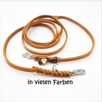 Hundeleine, Fettleder, 3-Fach Verstellbar, Breite 8-15 Mm, Länge Max. Ca. 280 cm, Beschläge Und Surfhaken Silberfarben von SANCHOdoglove
