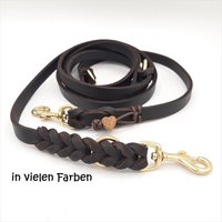 Hundeleine, Fettleder, 3-Fach Verstellbar, Handschlaufe Durch Flechtwerk Fixiert, Breite 8-15 Mm, Länge Max. Ca. 220 cm, Beschläge Messing von SANCHOdoglove