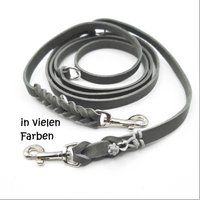 Hundeleine, Fettleder, 3-Fach Verstellbar, Schlaufe Durch Flechtwerk Fixiert, Breite 8-15 Mm, Länge Max. Ca. 220 cm, Beschläge Silberfarben von SANCHOdoglove