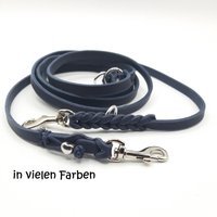 Hundeleine, Fettleder, 3-Fach Verstellbar, Schlaufe Durch Flechtwerk Fixiert, Breite 8-15 Mm, Länge Max. Ca. 280 cm, Beschläge Silberfarben von SANCHOdoglove