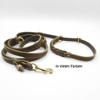 Hundeleine, Fettleder, Retrieverleine, 3-Fach Verstellbar, Teilgeflochten, Breite 10-15 Mm, Länge Max. Ca. 220 cm, Beschläge Messing von SANCHOdoglove