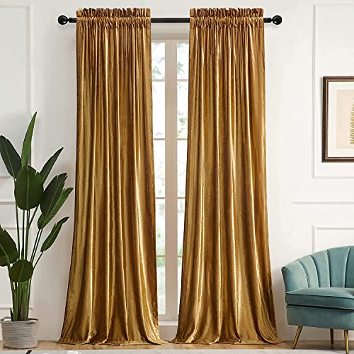 SANCHUNG Gold Samt Vorhänge für Wohnzimmer Blackout Thermisch isoliert 2 Paneele Rod Pocket Verdunkelung Vorhänge für Schlafzimmer 140 x 240 cm von SANCHUNG