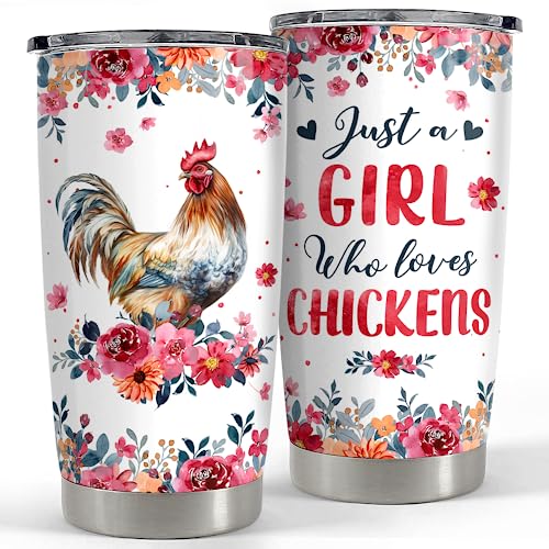 SANDJEST Trinkbecher mit Huhn-Motiv, Edelstahl, isoliert, Reisebecher, Geschenk für Frauen, Mädchen und Teenager, für Geburtstag und Weihnachten, 590 ml von SANDJEST