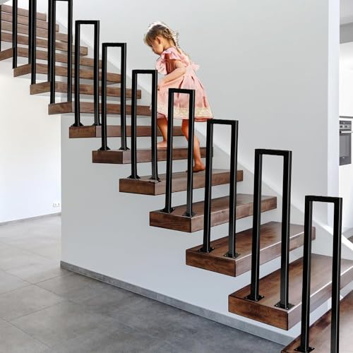 Handlauf Treppe, TreppengeläNder Innen AußEn für Treppen, GeläNder Treppe Kohlenstoffstahl EingangsgeläNder U-FöRmiger GeläNder Treppe Handlauf Treppenhandlauf Bausatz Handlauf Schwarz (85cm, Stil 1) von SANEIOUI