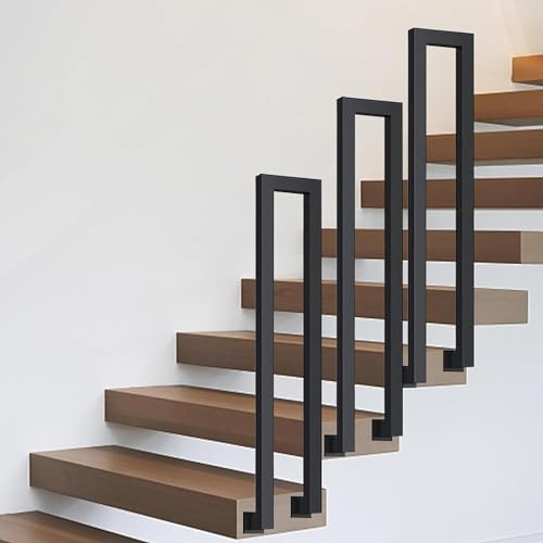 Handlauf Treppe, TreppengeläNder Innen AußEn für Treppen, GeläNder Treppe Kohlenstoffstahl EingangsgeläNder U-FöRmiger GeläNder Treppe Handlauf Treppenhandlauf Bausatz Handlauf Schwarz (90cm, Stil 3) von SANEIOUI