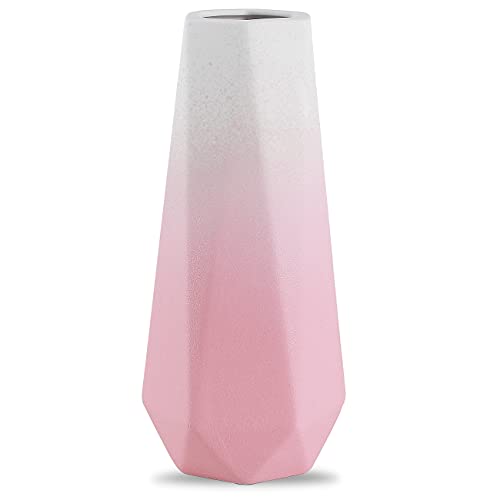 SANFERGE Geometrische Keramik-Blumenvase für Heimbüro-Dekoration, 20,3 cm, mattiertes Rosa von SANFERGE