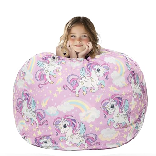 SANFERGE Kuscheltier-Aufbewahrung Sitzsack Bezug - Spielzeug-Organizer für Kinder, Teenager und Erwachsene - Langlebige Canvas mit YKK-Reißverschluss (Nur Bezug), Extra Large 38" von SANFERGE