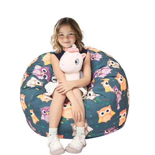 SANFERGE Kuscheltier-Aufbewahrung Sitzsack Bezug - Spielzeug-Organizer für Kinder, Teenager und Erwachsene - Langlebige Canvas mit YKK-Reißverschluss (Nur Bezug), Large 32" von SANFERGE