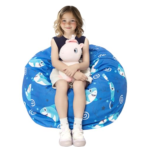 SANFERGE Kuscheltier-Aufbewahrung Sitzsack Bezug - Spielzeug-Organizer für Kinder, Teenager und Erwachsene - Langlebige Canvas mit YKK-Reißverschluss (Nur Bezug), Large 32" von SANFERGE