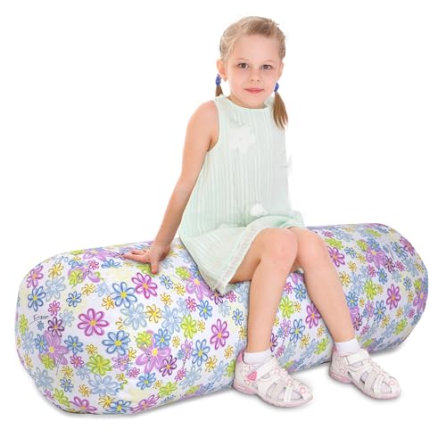 SANFERGE Zylindrische Kuscheltier-Sitzsack-Aufbewahrung für Kinder - 100% Baumwoll-Canvas, waschbar, ohne Füllung, zum Organisieren, Sitzen, Spielen & Boxen Kinder von SANFERGE