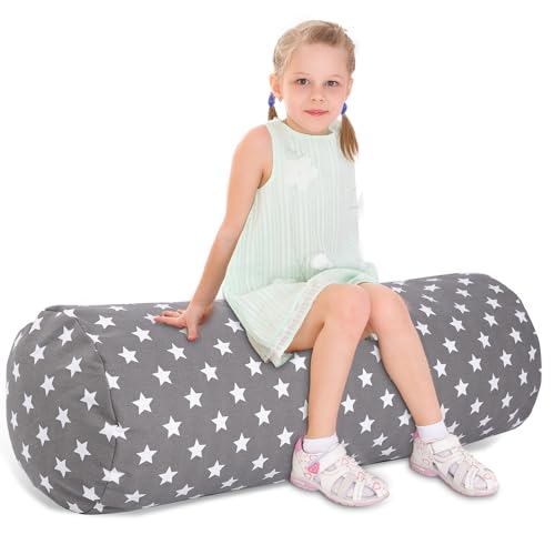 SANFERGE Sitzsack/Stuhlbezug für Stofftiere (ohne Füllstoff), Zylinder-Plüschtier-Aufbewahrung, Sachen und Sitzsitz für Kinder, Jungen und Mädchen, Segeltuch, groß, weiches Sitz- und Spielsofa mit von SANFERGE