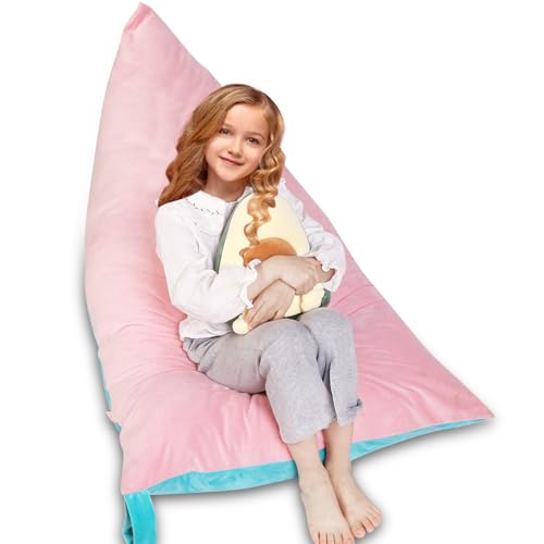 SANFERGE Stuffed Animal Storage Bean Bag Chair Cover - 52" x 31" Großer Spielzeugorganizer für Kinder & Erwachsene, Waschbar, Langlebig, Dreieckiger Bodenlounger (Nur Bezug, 200L Fassungsvermögen) von SANFERGE