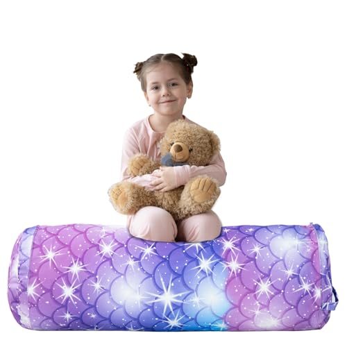 SANFERGE Zylindrische Kuscheltier-Sitzsack-Aufbewahrung für Kinder - 100% Baumwoll-Canvas, waschbar, ohne Füllung, zum Organisieren, Sitzen, Spielen & Boxen Kinder von SANFERGE