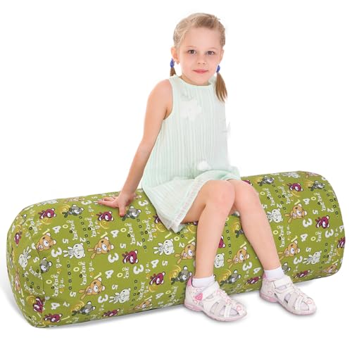 SANFERGE Zylindrische Kuscheltier-Sitzsack-Aufbewahrung für Kinder - 100% Baumwoll-Canvas, waschbar, ohne Füllung, zum Organisieren, Sitzen, Spielen & Boxen Kinder von SANFERGE