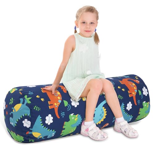 SANFERGE Zylindrische Kuscheltier-Sitzsack-Aufbewahrung für Kinder - 100% Baumwoll-Canvas, waschbar, ohne Füllung, zum Organisieren, Sitzen, Spielen & Boxen Kinder von SANFERGE