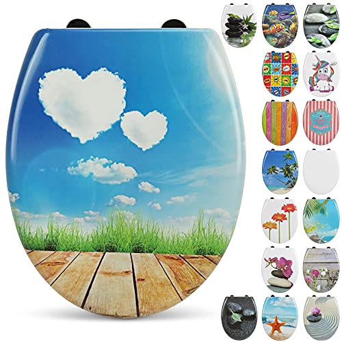 Duroplast WC Sitz mit Absenkautomatik von Sanfino - Antibakterieller und abnehmbarer Toilettendeckel in vielen bunten Motiven, ovaler Klodeckel mit hohem Sitzkomfort, einfache Montage - Heart Cloud Duroplast WC Sitz mit Absenkautomatik von Sanfino - Antibakterieller und abnehmbarer Toilettendeckel in vielen bunten Motiven, ovaler Klodeckel mit hohem Sitzkomfort, einfache Montage - Heart Cloud von SANFINO