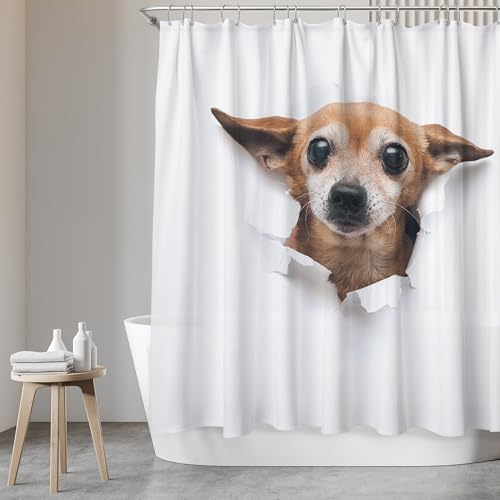 SANFINO® Duschvorhang 180x200 inkl. 12 Ringe - Wasserdichter Duschvorhang mit Motiv für Badewanne und Dusche, Schimmelresistenter Duschvorhang textil, Antibakteriell & Öko-Tex zertifiziert - Chihuahua von SANFINO
