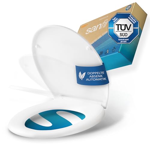 SANFINO® Premium WC Sitz mit Absenkautomatik oval – 5 Jahre Garantie – TÜV geprüfte Klobrille – Antibakteriell & UV-beständig – Duroplast Toilettendeckel abnehmbar – O-Form Klodeckel, Einfache Montage von SANFINO