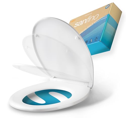 SANFINO® WC Sitz mit Absenkautomatik oval – Einfache Montage, 5 Jahre Garantie – Klobrille abnehmbar mit Schnellverschluss – Toilettendeckel aus Kunststoff 99,99% antibakteriell, O-Form Klodeckel Weiß von SANFINO