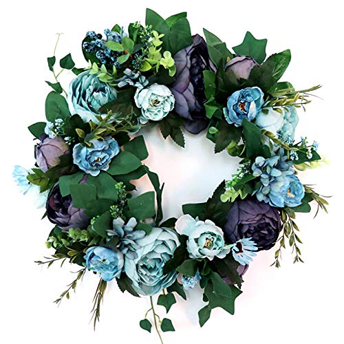 Türkranz, künstliche Blumenkranz, dekorative Blumenkranz für Haustür, Party, Hochzeit, Weihnachtsdekoration, A6 38 cm, Retro Blau, 38cm/15inch von SANGDA