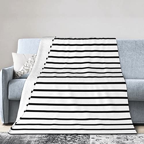 Schwarz und Weiß gestreifte Decke, Fleecedecke, kuschelig, leicht, 150 x 125 cm von SANGKN