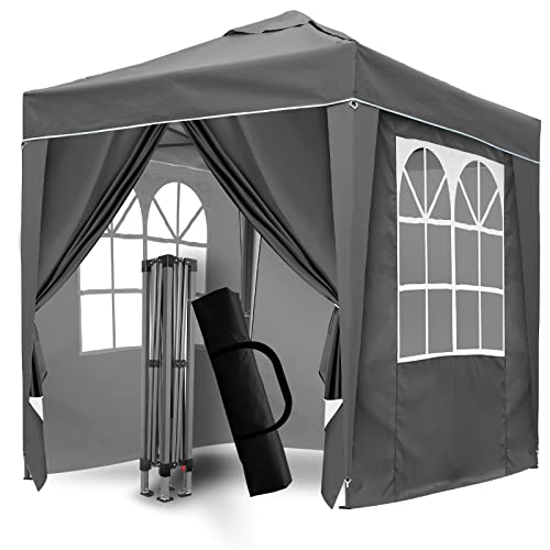 SANHENG Pop-Up-Pavillon, Pop-Up-Zelt mit Gewichten, vollständig wasserdicht, Allwetter-Pavillon, ideal für Outdoor-Partys, Camping (2 x 2 m, Grau) von SANHENG