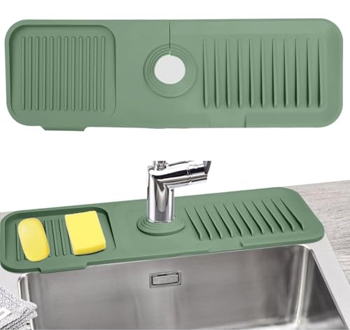 SANHIGHEND Kitchen Sink Splash Guard,45 x 14cm Silikon Abtropfmatte für 3.5-6cm Wasserhähne (Grün) von SANHIGHEND