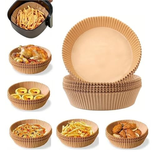 SANHIGHEND Pack of 100 Disposable Backpapier für Heißluftfritteuse,Disposable Non Stick Oil and Waterproof Paper Liner, for Airfryer, Backofen, Mikrowelle, Dampfgarer (Rund, 16 cm x 4,5 cm) von SANHIGHEND