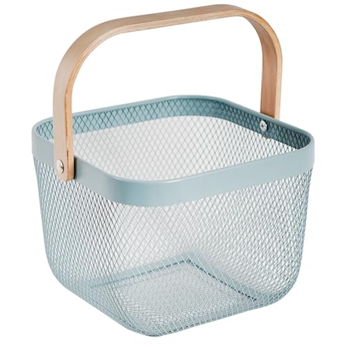 SANHSEHOME Metall Mesh Stahl Korb Garten Ernte Korb für das Sammeln von Gemüse Quadratische Drahtkorb mit Griff Storage Organizer Multifunktionale Obst Korb Bin für Küche Bad Picknick (Quadrat Blau) von SANHSEHOME