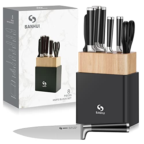 SANHUI 8-Teilig Messerset mit Block und Schärfer für Küche, Messer block set mit Küchenmesser, Kochmesser, Brotmesser, Schnitzmesser, Küchenscheren von SANHUI