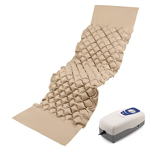SANICO Komplettes Anti-Dekubitus-Matratzen-Set - Aufblasbares Anti-Dekubitus-Bett mit motorisiertem Kompressor & Endklappen - Auflage zur Linderung von Dekubitus, Schlafqualität Max 135 Kg Beige von SANICO