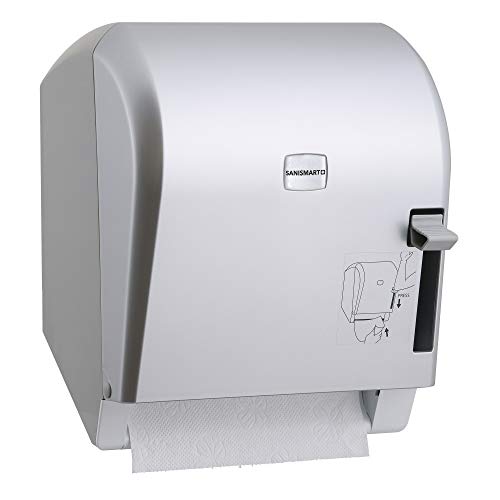 SANISMART Handtuchrollenspender Kunststoff mit Hebelbedienung Papierspender (Silber) von SANISMART